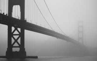 Картинка калифорния, ч.б, мост, Туман, золотые ворота