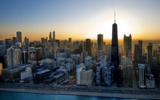 Картинка восход, небоскребы, здания, Чикаго