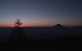 Картинка Япония, зарево, горизонт, фудзияма