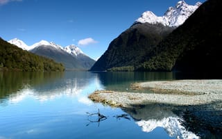 Картинка голубое, небо, отражение, озеро, горы, Новая зеландия