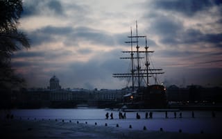 Картинка санкт-петербург, зима, Парусник, питер, снег, корабль