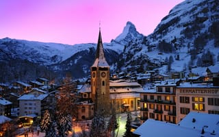 Картинка швейцария, городок, swiss alps, скалы, zermatt, альпы