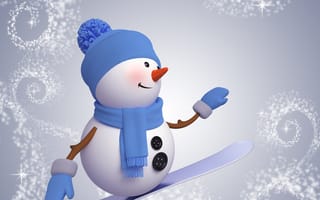 Картинка Snowman, снеговик, сноуборд, christmas, cute