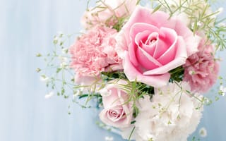 Картинка букет, белые, Розы, гвоздики, розовые, цветы
