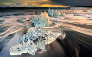 Картинка льдины, волны, Исландия, jökulsárlón