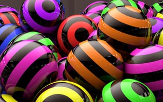 Картинка шарики, 3d, полосы, разноцветные, Рендеринг