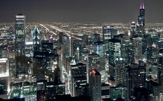 Картинка небоскребы, сша, chicago, америка, ночь, чикаго