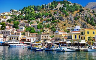 Картинка эгейское море, greece, греция, сими, остров, лодки
