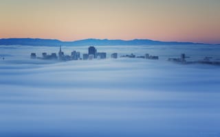 Картинка калифорния, здания, туман, Саусалито, утро