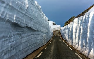 Картинка Стены снега по обочинам дороги