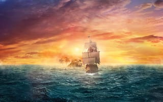 Картинка корабль, шторм, паруса
