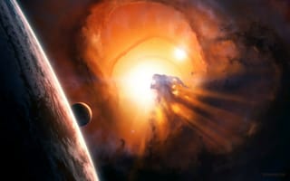 Картинка Вспышка звезды в планетной системе