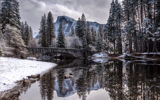 Картинка мостик, зима, речка, снег