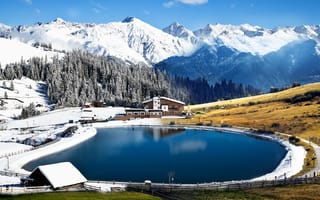 Картинка озеро, горы, снег, Озеро в горах