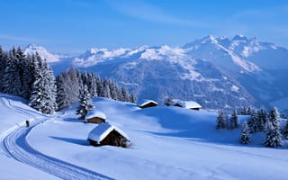 Картинка дорога, горы, зима, снег