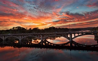 Картинка мост, закат, небо
