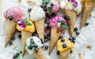 Картинка мороженое, рожки, ягоды