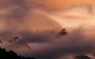 Картинка горы, облака, туман, снег