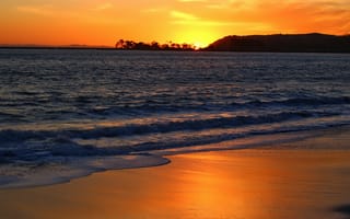 Картинка морской пейзаж, закат, берег, волны