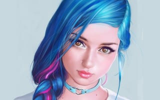 Картинка голубые волосы, крашеные волосы, пирсинг, девушка