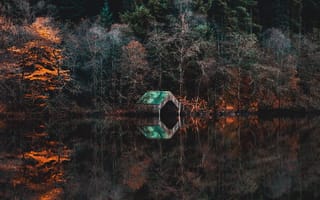 Картинка озеро, лес, хижина, отражение, водоем
