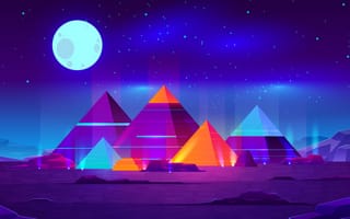 Картинка пирамиды, неон, свечение, ночь, графика