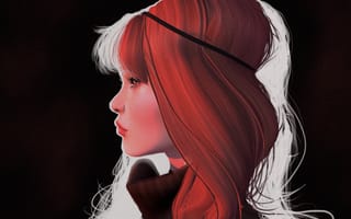 Картинка девушка, рыжая, повязка, рисунок, профиль