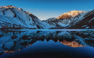 Картинка горы, озеро, вечер, Отражение гор, Озеро в горах, отражение