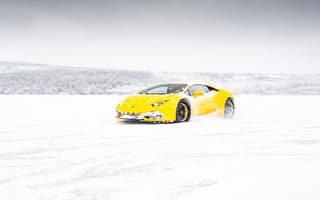 Картинка ламборгини, желтый, снег, зима