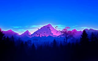 Картинка горы, вектор, ночь, неон