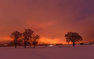 Картинка закат, зима, горизонт, снег
