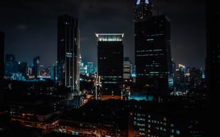 Картинка город, небоскребы, здания, ночь
