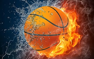 Картинка мяч, баскетбол, вода, огонь