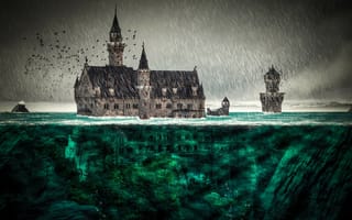 Картинка Замок тонет в воде всемирного потопа