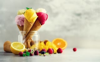 Картинка мороженое, фрукты, ягоды, рожок