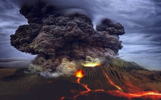 Картинка вулкан, дым, извержение, лава