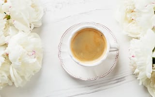 Картинка чашка, кофе, цветы