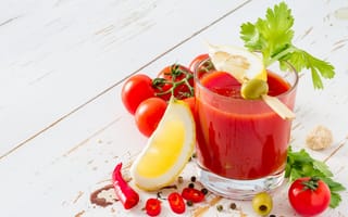 Картинка томатный сок, стакан, лимон