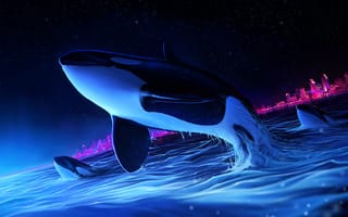 Картинка кит, арт, графика, над водой