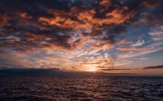 Картинка море, закат, горизонт