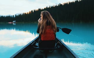 Картинка лодка, отдых, озеро, девушка