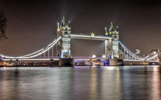 Картинка мост, река, лондон, подсветка