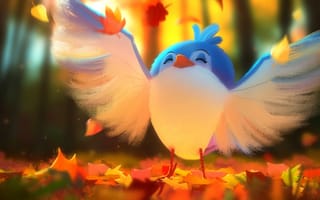 Картинка птичка, осень, листья