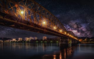 Картинка мост, огни, подсветка