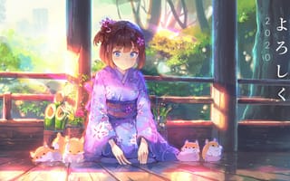 Картинка девушка, аниме, Девушки в платье, япония, платье, фиолетовое