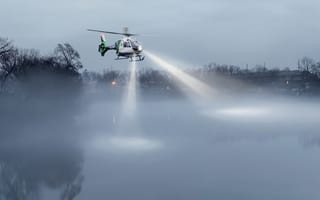 Картинка вертолет, туман, прожектора