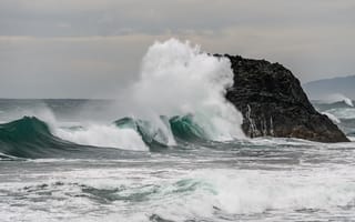 Картинка волна, море, шторм, прибой, скала