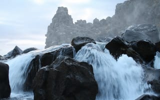 Картинка водопад, скалы, течение