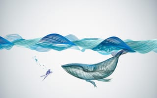 Картинка абстракция, кит, волны