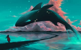 Картинка кит, прыжок, море